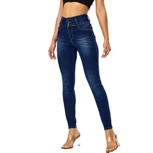 Custom Hoge Taille Butt Lifting Design Slanke Denim Broek Mode Hoge Elastische Skinny Fit Jeans Voor Dames