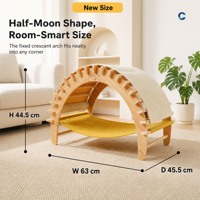 Lit de repos pour chat en bois Moonbend, 2 en 1 avec griffoir intégré, canapé pour chat
