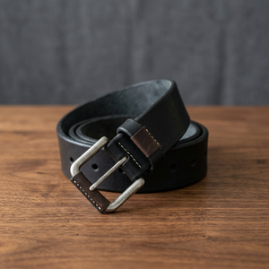 Cinturón de Cuero Genuino BS INTERNATIONAL, Estilo Vintage, Hebilla Rectangular de Acero, Color Negro Sólido, Resistente, Impermeable, Ecológico y Robusto - Product Image 2