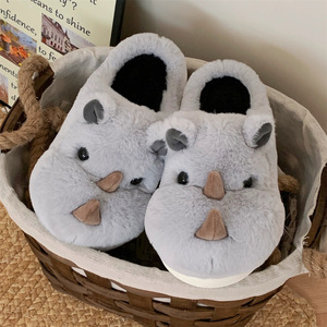 Vente en gros de nouvelles pantoufles en coton mignon rhinocéros tridimensionnel en peluche chaud maison coton chaussures cadeaux - Product Image 6