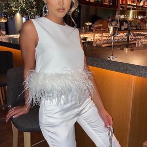 Top Corto sin Mangas con Diseño Moderno y Adorno de Plumas para <span class=keywords><strong>Mujer</strong></span>, Top Corto con Plumas de Avestruz - Product Image 2