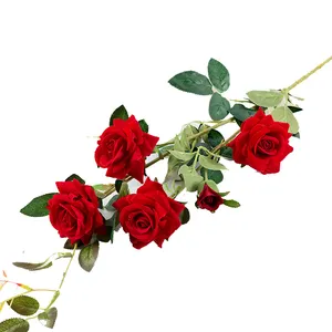 Simulation de Rose en flanelle, vente en gros, 5 bourgeons de Rose, décoration de mariage, Rose simple