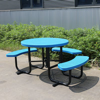 Mesa de pícnic redonda de metal para discapacitados comercial al aire libre con Banco Muebles de Jardín mesa de comedor de acero mesa de centro de patio exterior