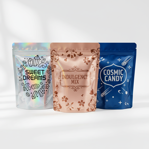 Bonbons gélifiés aux <span class=keywords><strong>jus</strong></span> <span class=keywords><strong>de</strong></span> fruits naturels, sachet refermable multicouche avec fermeture éclair, hermétique, pour anniversaire, 4 oz, approuvé par la FDA, sachet autoportant - Product Image 1