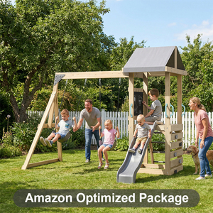 Équipement de jeu sécuritaire, structure d'escalade durable, aire de jeux pour enfants, balançoires, <span class=keywords><strong>toboggan</strong></span> en <span class=keywords><strong>bois</strong></span> pour la cour, ensemble de balançoires en <span class=keywords><strong>bois</strong></span> - Product Image 3