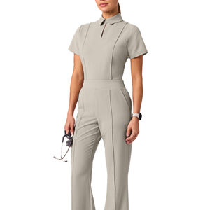 Медицинский костюм для медсестер: топ и брюки из тканого спандекса, эластичный, на заказ - Product Image 2