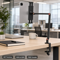 Support de téléphone pliable en alliage d'aluminium, bras long rotatif à 360°, support de téléphone métallique réglable pour bureau, studio, diffusion en direct, OEM