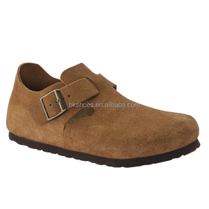 Mules plates d'extérieur de qualité supérieure, type sabot Birkenstock, en cuir véritable et daim, pour hommes et femmes, avec semelle intérieure en liège, sabot solide - Product Image 1