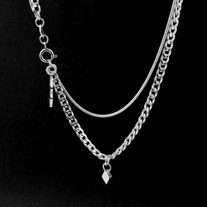 Collier à double chaîne en acier titane style hip-hop simple, plaqué argent, design populaire, colliers unisexes, bijoux tendance - Product Image 2