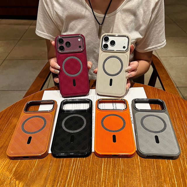 Fashion Denim PU Leather Magnetic Phone Case Wireless Charging Compatible Shockproof