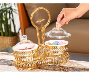 QIAN HU ışık lüks türk oturma odası altın Metal yuvarlak tabağı kurutulmuş meyve tepsisi dekorasyon servis aperatifler plakaları