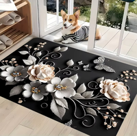 Modern Large Floral Kitchen Mat 40x60cm Absorbent Floor Rug Anti-Fatigue Rubber Bathroom Carpet for Home & Hotel Decor