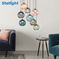 Lustre LED suspendu au design nordique simple et créatif, motif aquatique, avec des luminaires en verre teinté pour salle à manger et salon