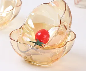 Golden Amber Heat-resistant Set 4 Glass Bowls And Plates Petal Bowl Water Cup Set Event Gift Home Use Glassware