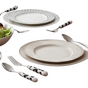 Couverts en acier inoxydable couleur argent plaqué fini utilisé ustensiles de cuisine Table café usage domestique couverts 2 couleurs ton poignée ensemble de 3 - Product Image 1