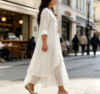 Robe longue maxi tendance pour femmes grandes tailles, manches longues, col en V, superposée, en coton et lin, vêtements décontractés pour femmes