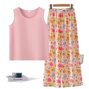 Ensemble de vêtements de nuit pour femmes, haut sans manches avec pantalon à pois, XL 2XL 3XL 4XL, en Polyester, confortable, coupe ample, vêtements de printemps et d'été - Product Image 5