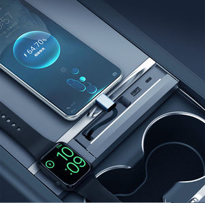 2025 nuovo modello Tesla Y/3 auto Docking Station di controllo <span class=keywords><strong>centrale</strong></span> 80CM cavo retrattile ABS Wireless ricarica Apple kit interni - Product Image 5