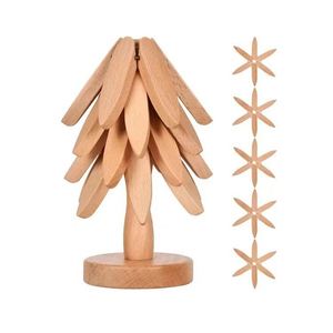 Sous-verre isolant en bois de hêtre résistant à la chaleur, forme géométrique sculptée, écologique, durable, décoration intérieure - Product Image 5