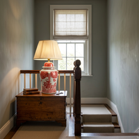Lampe de table style Hampton, chinoiserie rouge et blanche, pot à gingembre avec scène peinte à la main, pour chambre de ferme ou table de chevet