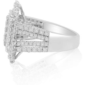 Anillo de Diamantes de 2.31 Quilates, Corte Redondo y Baguette, Halo Blanco Natural, Anillo de Compromiso y Boda de Plata Esterlina, Talla 7 - Product Image 2