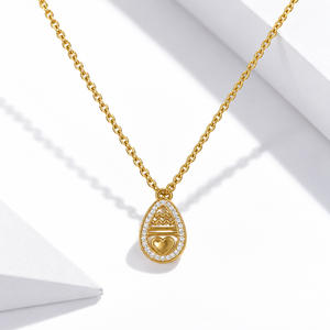 Collier en zircon en forme de larme, acier inoxydable, plaqué or 14 carats, chaîne avec pendentif, 39,5 + 5,5 cm, 2,5 g - Product Image 1