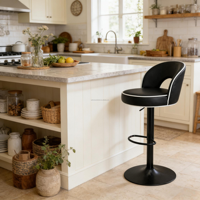 Tabouret de bar moderne en similicuir noir, réglable, à dossier haut, pivotant et stable, pour hôtel, restaurant, bar
