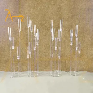 Atacado 8 braço cristal claro metal alto vela titular casamento mesa centrais decoração candelabros