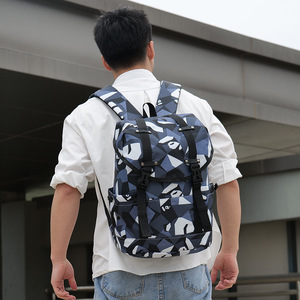 Casual Sports <b>Backpack</b> Camouflage Blue Waterproof Laptop Compartment Men's Outdoor Travel <b>Backpack</b> - Product Image 3