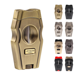 Luxury Table Double Blade Stainless Steel Custom Logo V-cutter Gold Black Cigar V Cut Cutter With Build-in Punch