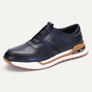 Men's Genuine Leather Walking Shoes <b>Round</b> Toe Lace-up <b>Cushioned</b> Rubber Outsole Solid Color Style - Product Image 3
