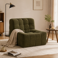Fauteuil de salon moderne et minimaliste en velours côtelé capitonné, pieds en acier inoxydable, fauteuil d'appoint doux à profil bas pour salon, chambre et hôtel