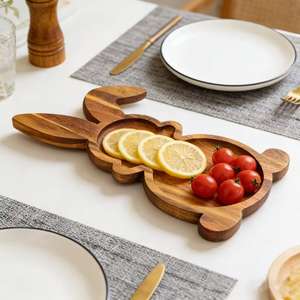 Plato de Madera de Acacia con Forma de Conejo, Novedad 2026, para Servir Comida <span class=keywords><strong>en</strong></span> Fiestas y Cenas - Product Image 5
