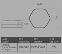 Poudrier compact hexagonal de luxe en PS, AS, PMMA pour maquillage, acceptation OEM