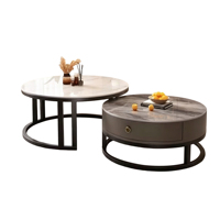 Table basse de salon de luxe avec plateau en pierre frittée et structure en métal doré, faible MOQ, OEM