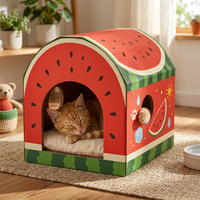Maison pour chat en carton ondulé gaufré à motif de villa, avec revêtement UV, imperméable, anti-rayures, pliable, en matériaux recyclés pour
