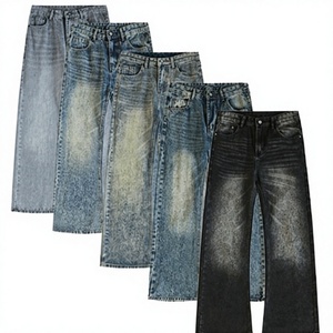 Jeans Casuales de Hombre, Tejido Oscuro, 100% Algodón, Corte Holgado, Cintura Media, Rectos, Estilo Y2K, Lavado Medio, Tallas Grandes, para Otoño - Product Image 2