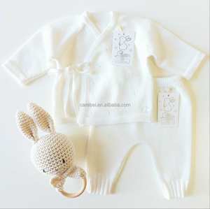 Ensemble de vêtements en tricot pour nouveau-nés, pull en coton pointelle, kimono en tricot et <span class=keywords><strong>pantalon</strong></span>, ensemble 2 pièces, accessoires photo pour bébés - Product Image 4