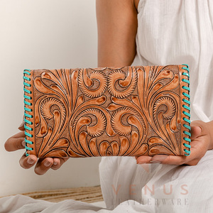 High Quality Women's Genuine Leather Long Design Clutch Bag <b>Wallet</b> Fashionable Purse with Landscape Pattern - Product Image 3