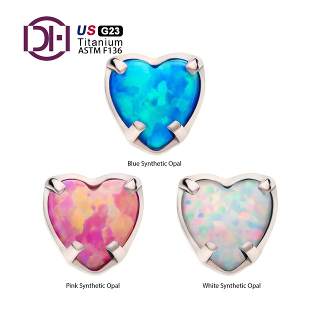 F136 Titanium Heart Opal Internally Threaded High Polish Labret Cartilage Piercing Handmade Earring Cartilage Jewelry