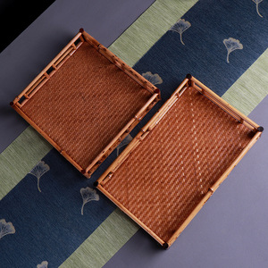 Handmade Bamboo Woven Tray Rectangle 20x31 Square 25x25 Herringbone Pattern Tea Ceremony Serving Tray Bamboo Products - Product Image 4