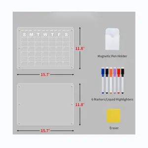 OEM 3mm 두꺼운 드라이 지우기 마커 아크릴 쓰기 보드 아크릴 달력 마그네틱 드라이 지우기 보드 라이트 Led