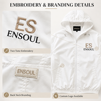 Fabricant de vestes coupe-vent à capuche en nylon léger, entièrement zippées, avec broderie personnalisée OEM, style streetwear actif, faible MOQ, sur commande