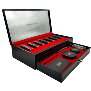 Boîte de rangement rigide noire personnalisée à double tiroir pour rouges à lèvres et cosmétiques, coffret cadeau - Product Image 1