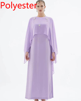 Robe de soirée turque modeste en satin 2026 avec broches en cristal détachables, cape élégante superposée, abaya longue droite, ensemble 2 pièces pour femme musulmane