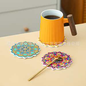 Creative <b>Ceramic</b> <b>Coasters</b> Round Irregular Shape Flowers Pattern Heat Insulating Non Slip For Coffee Tea Home Use - Product Image 5