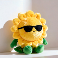 Peluche courte et douce, lunettes de soleil tendance, peluche tournesol, jouet en peluche mignon, poupée en peluche, pendentif en peluche doux pour cadeau, vente en gros