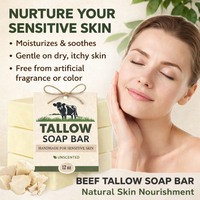 Savon Solide au Suif de Bœuf Marque Blanche, Savon Naturel Non Parfumé à Base de Bœuf Nourri à l'Herbe pour Peaux Sensibles, Formule Nettoyante Visage & Corps