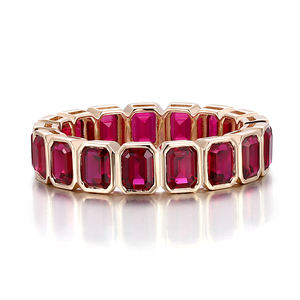 <span class=keywords><strong>Anelli</strong></span> Eternity <span class=keywords><strong>con</strong></span> Rubino Sintetico, Taglio Smeraldo 3*5mm, in Oro Giallo 10k, Regalo Perfetto per Anniversario - Product Image 3