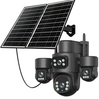 Cámara de Seguridad Inalámbrica con Panel Solar de 6MP y 3 Pantallas, Cámara CCTV Solar de Seguridad para Exteriores con 3 Lentes y WiFi